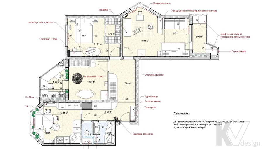 Дизайн Проект 3 Комнатной Квартиры П44