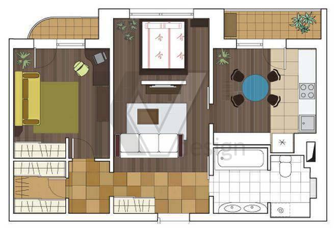 Дизайн двухкомнатной квартиры улучшенной планировки